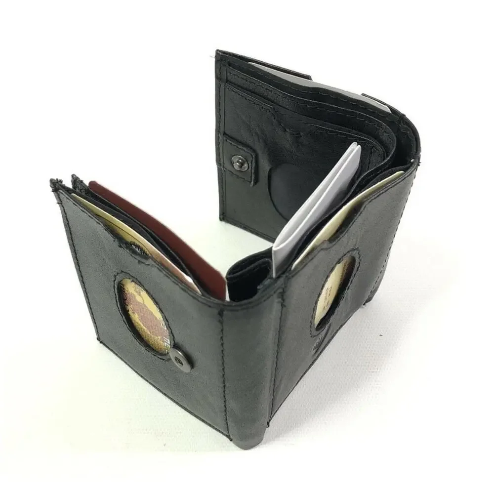 Spikes and Sparrow Austin Black Leather Wallet Trifold Snap RFID Protection New